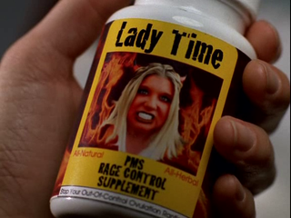 The magical, herbal, finite Lady Time PMS pill (Screenshot: “Caged!”)